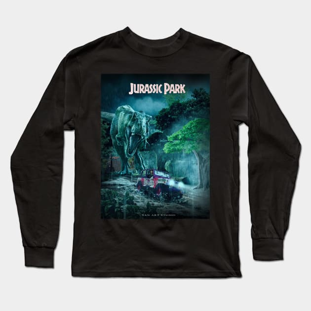 Jurassic Park Artwork poster Long Sleeve T-Shirt by SAN ART STUDIO 